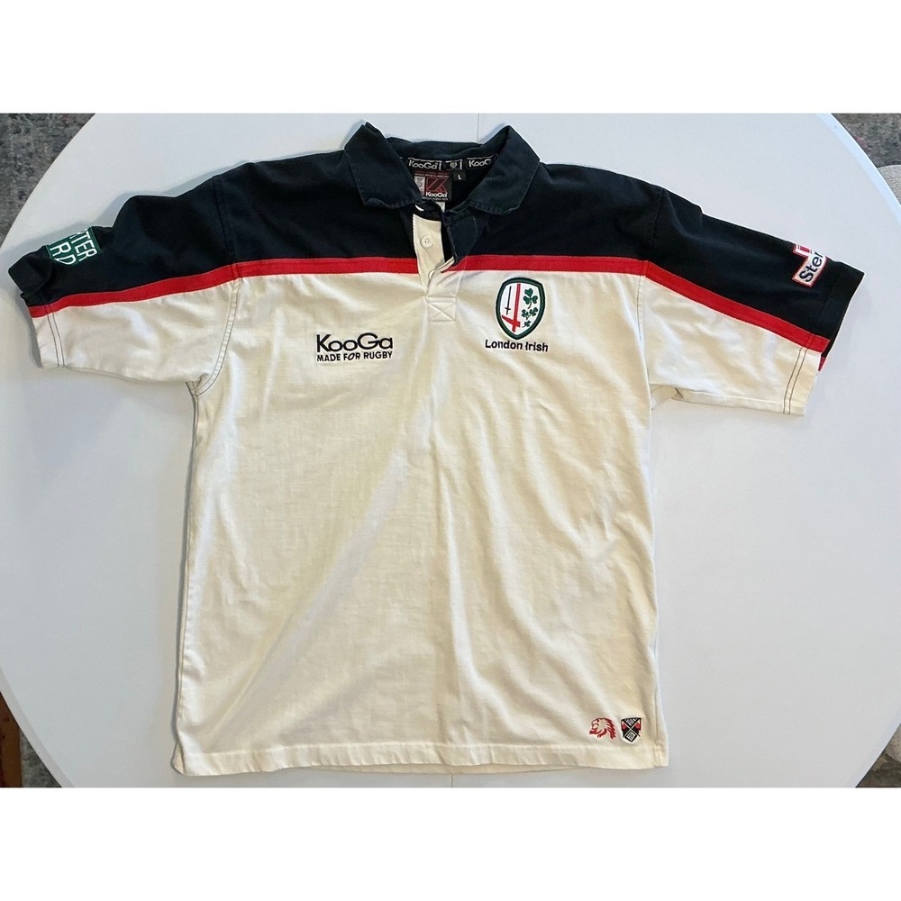VTG‎ Kooga London Irish Rugby Polo Shirt Mens L Color Block Beer Guinness